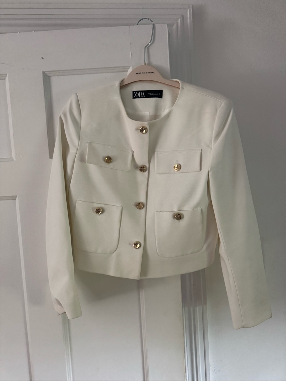Zara Cream Cropped Jacket with Gold Buttons